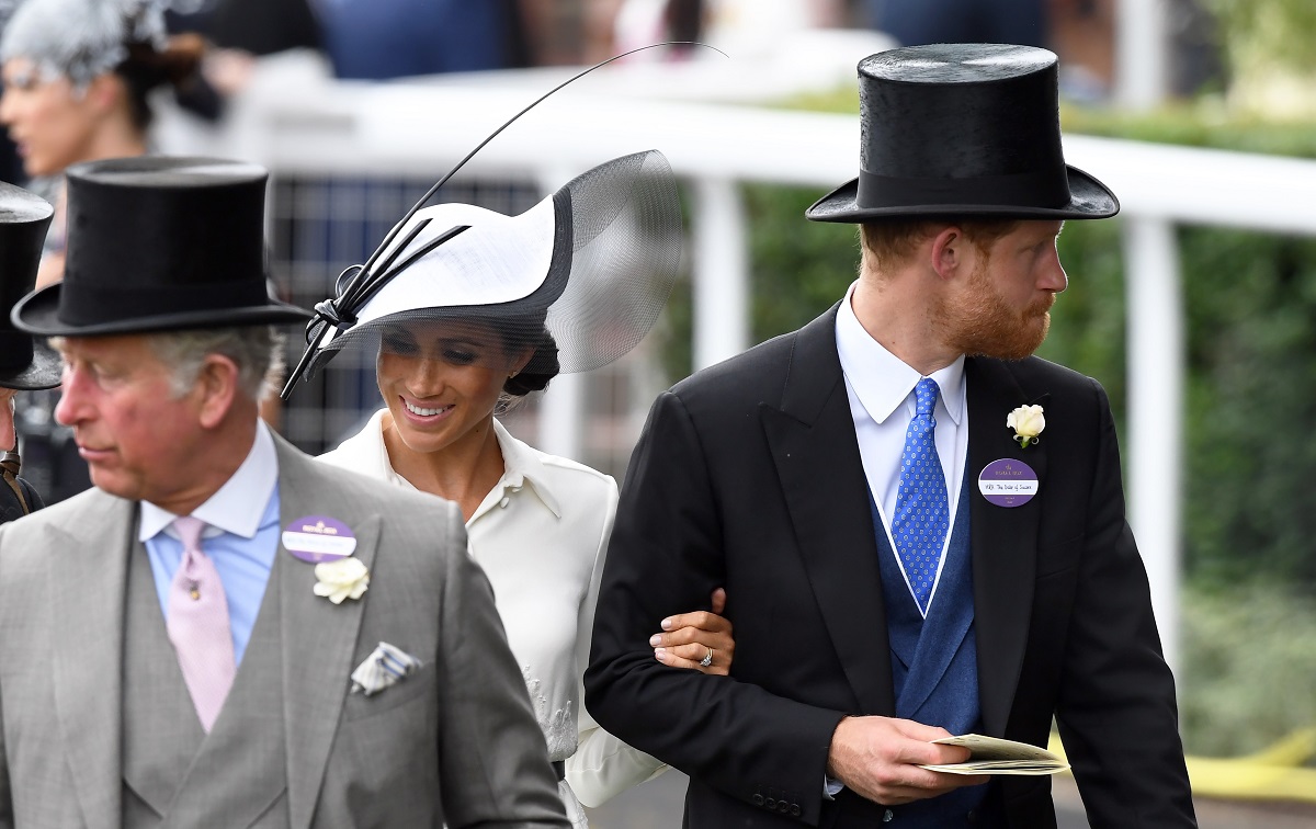 Now-King Charles, Meghan Markle, and Prince Harry attend the first day of Royal Ascot