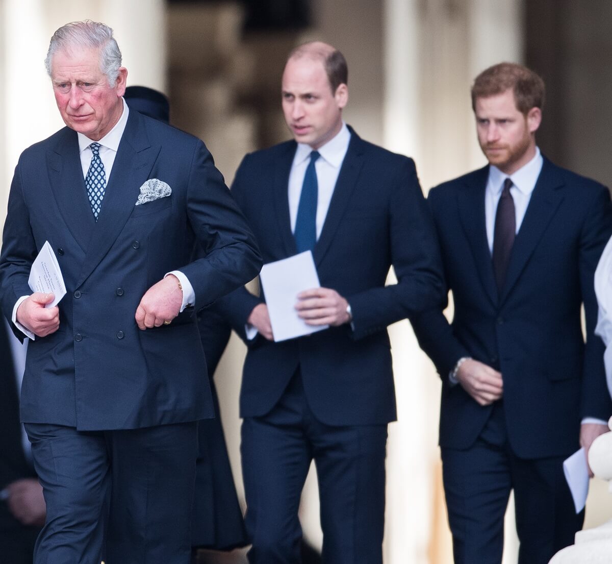 Now-King Charles, Prince William, and Prince Harry attend the Grenfell Tower national memorial service