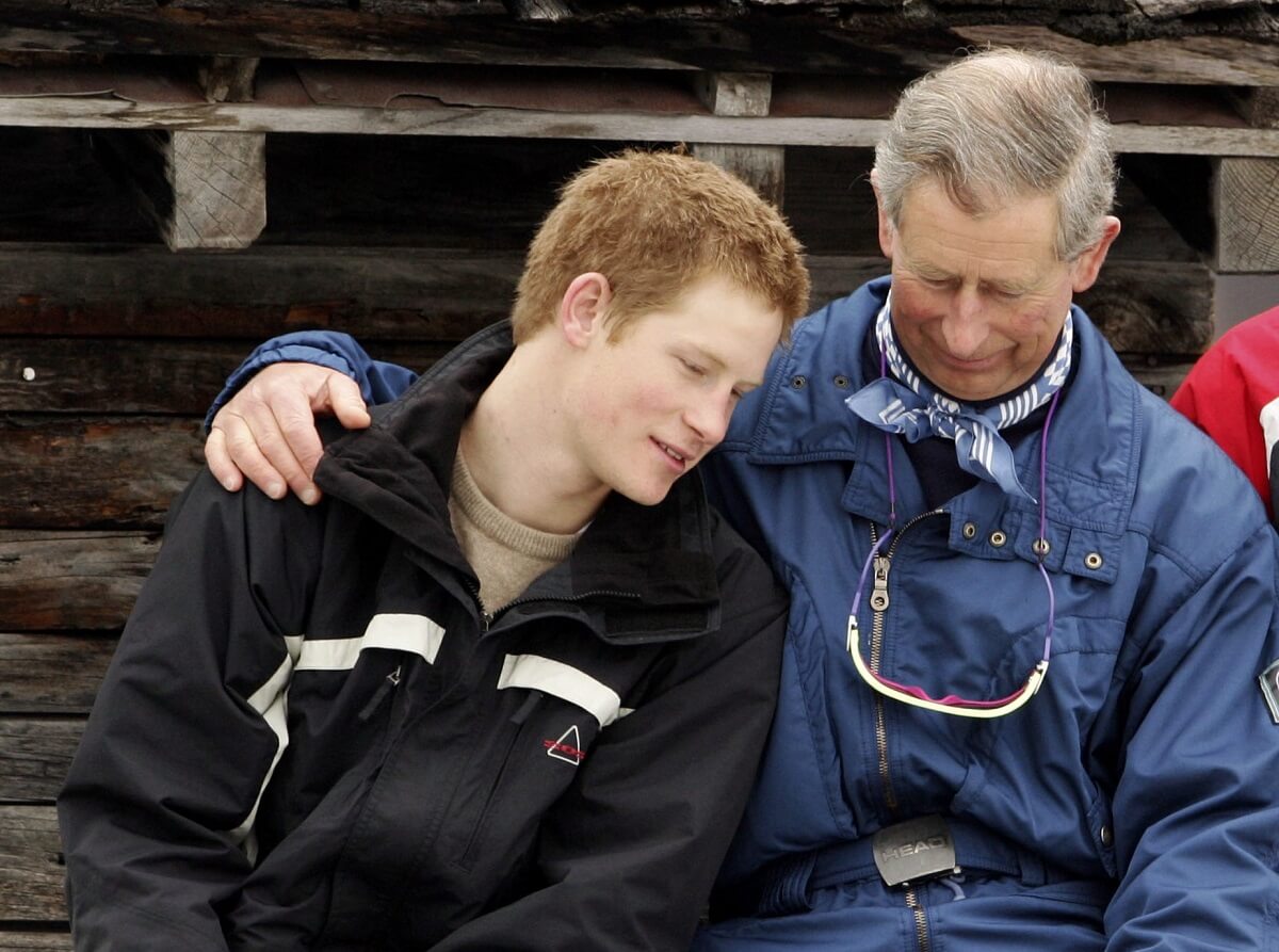 Now-King Charles, who was seen on video being a doting father after Prince Harry suffered an injury, pose together during a family ski trip