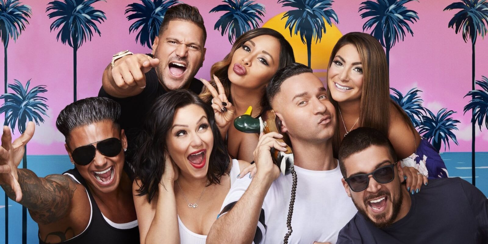 Paul DelVecchio, Jenni Farley, Ronnie Ortiz-Magro, Nicole Polizzi, Mike Sorrentino, Deena Cortese and Vinny Guadagnino of 'Jersey Shore.'