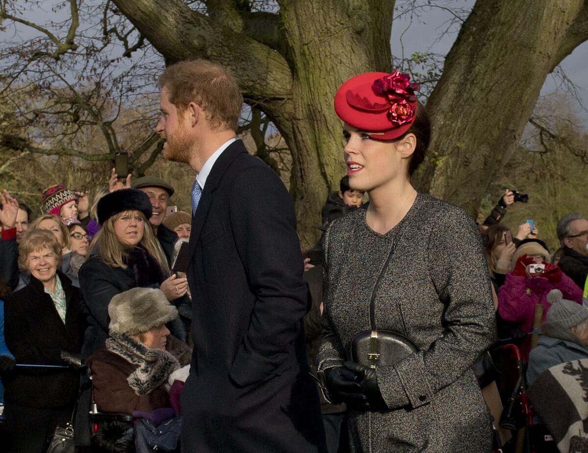 Prince Harry, who still talks to Princess Beatrice as well as Princess Eugenie and that is 'concerning' to the rest of the royal family, walking to Christmas Day church service with Eugenie