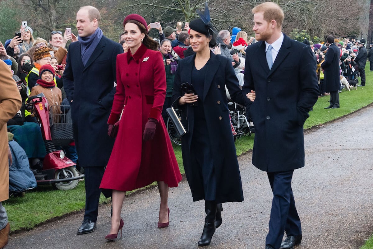 Prince William and Kate Middleton, whose U.K. Black History Month appearance was called 'too late' by a commentator, walk with Meghan Markle and Prince Harry