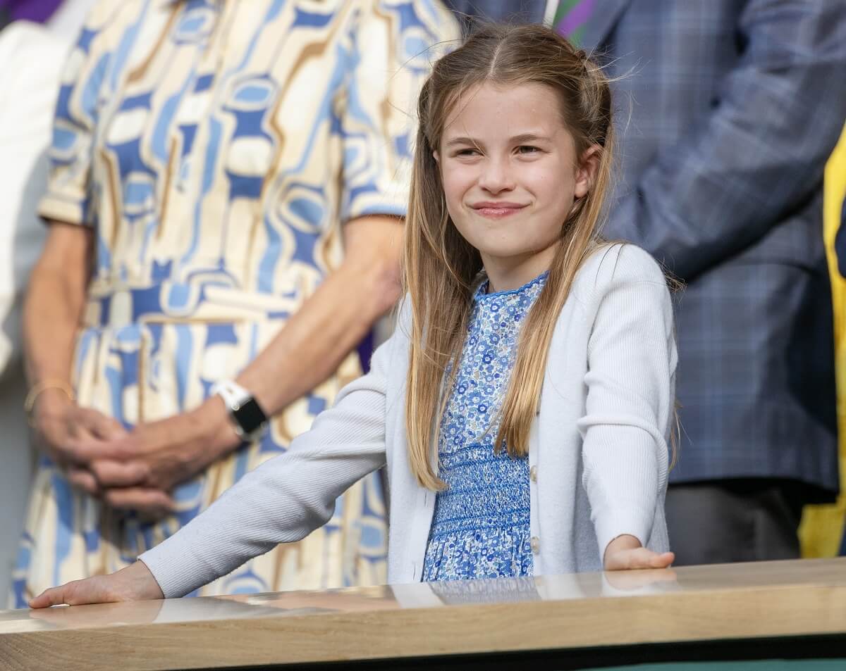 Princess Charlotte watching the trophy presentation after the Wimbledon Gentlemen's Singles Final