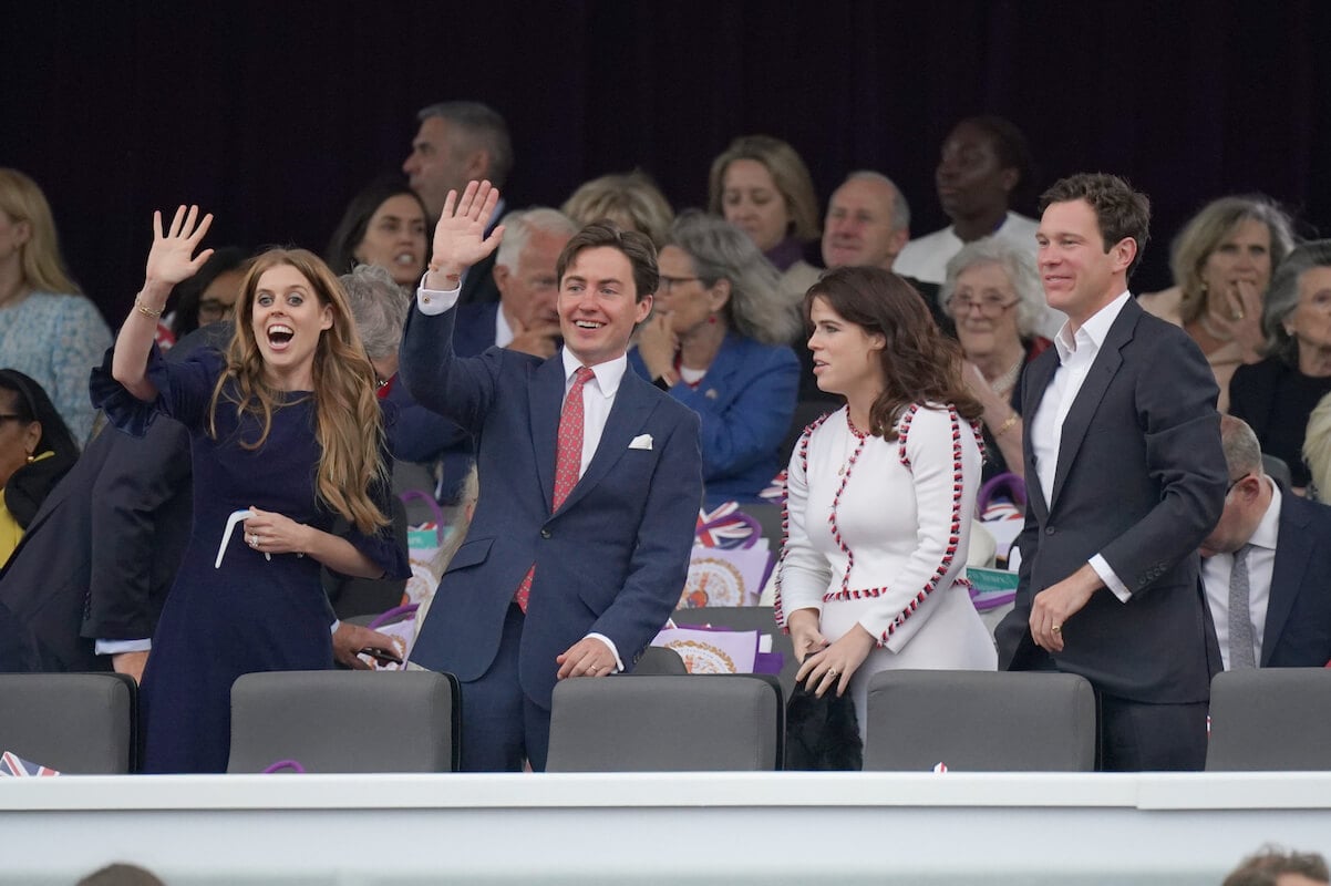 Princess Eugenie and Princess Beatrice, who have 'embraced' the royal family's marriage 'rule,' stand with their husbands Edo Mozzi and Jack Brooksbank