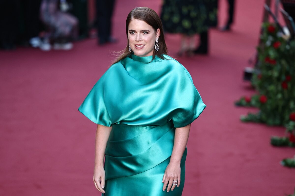 Princess Eugenie poses upon arrival to attend the Vogue World London event