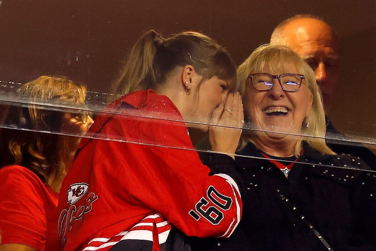 Taylor Swift cheers from a suite with Donna Kelce as the Kansas City Chiefs play the Chicago Bears