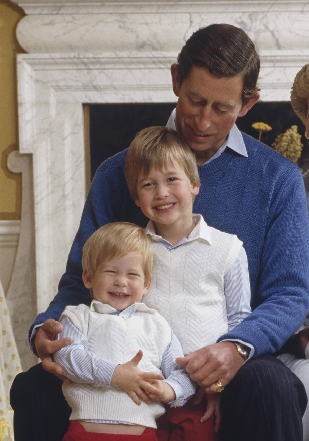 Then-Prince Charles at Kensington Palace with his sons Prince William and Prince Harry
