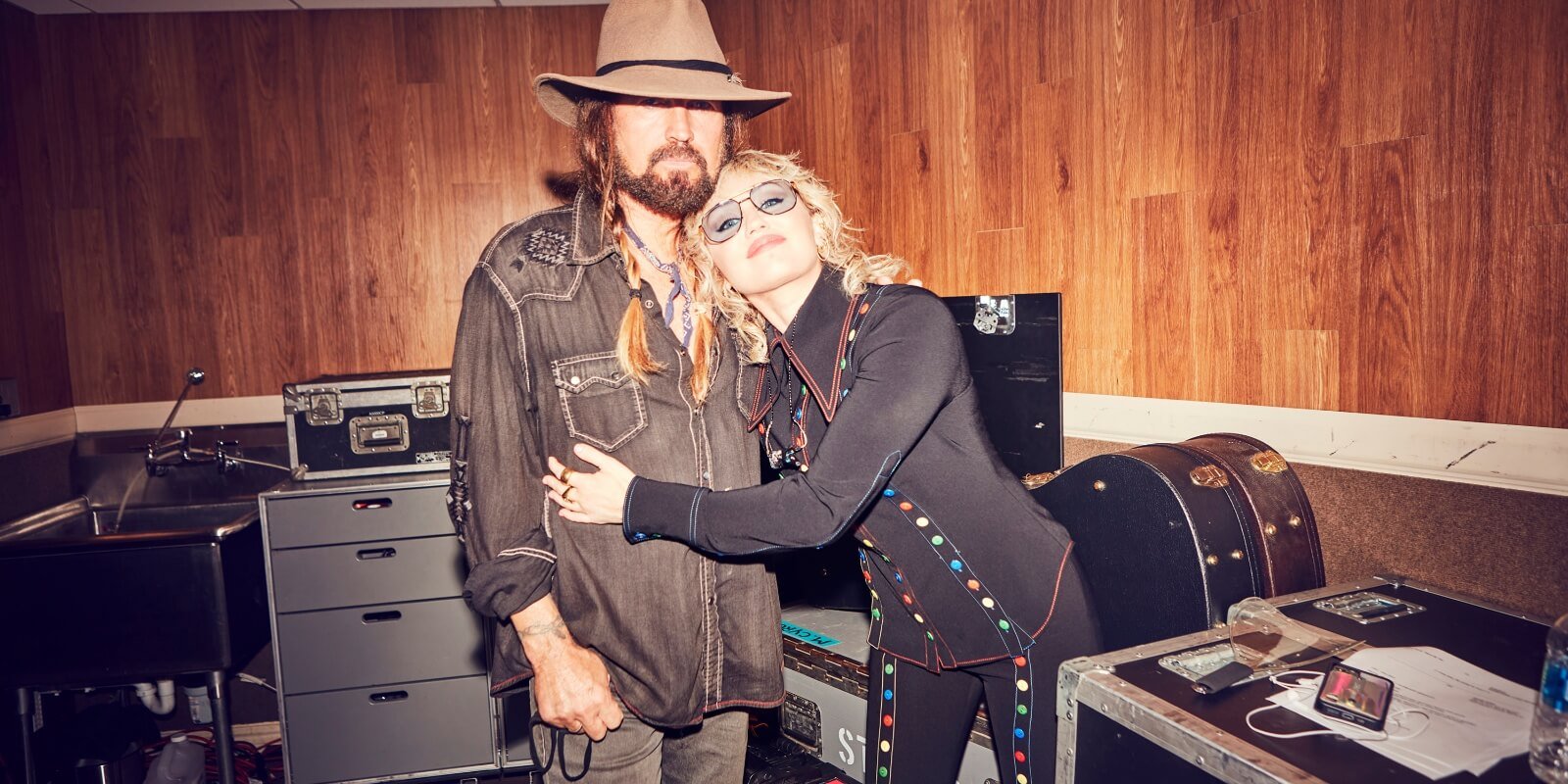Billy Ray Cyrus and Miley Cyrus photographed in 2021.