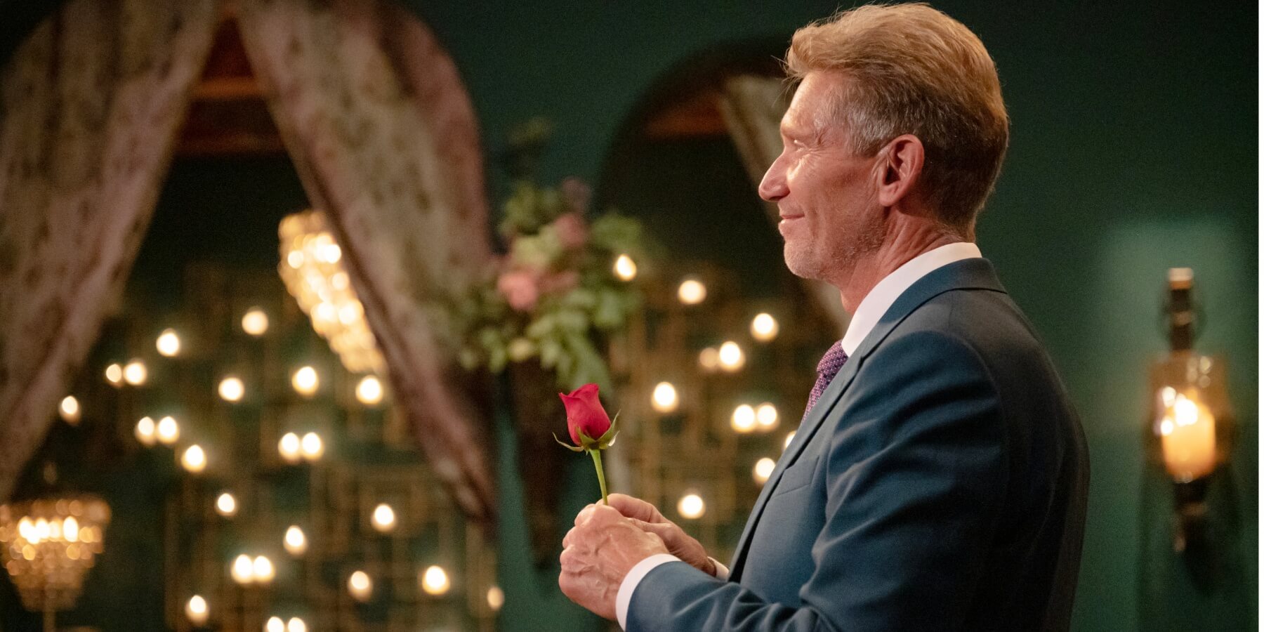 Gerry Turner holds a rose during an episode of ABC's 'The Golden Bachelor.'