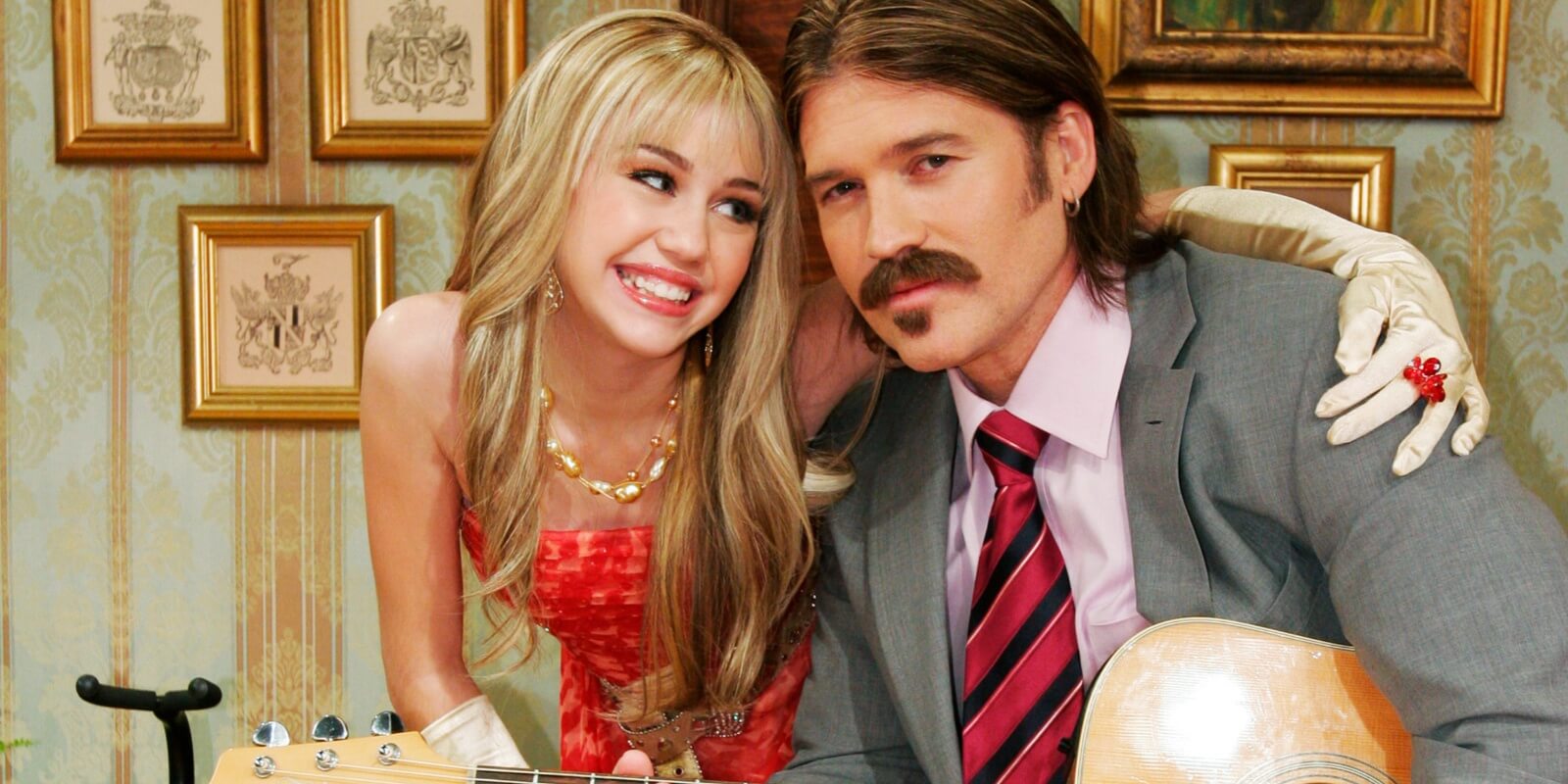 Miley Cyrus and Billy Ray Cyrus on the set of Disney Channel's 'Hannah Montana.'