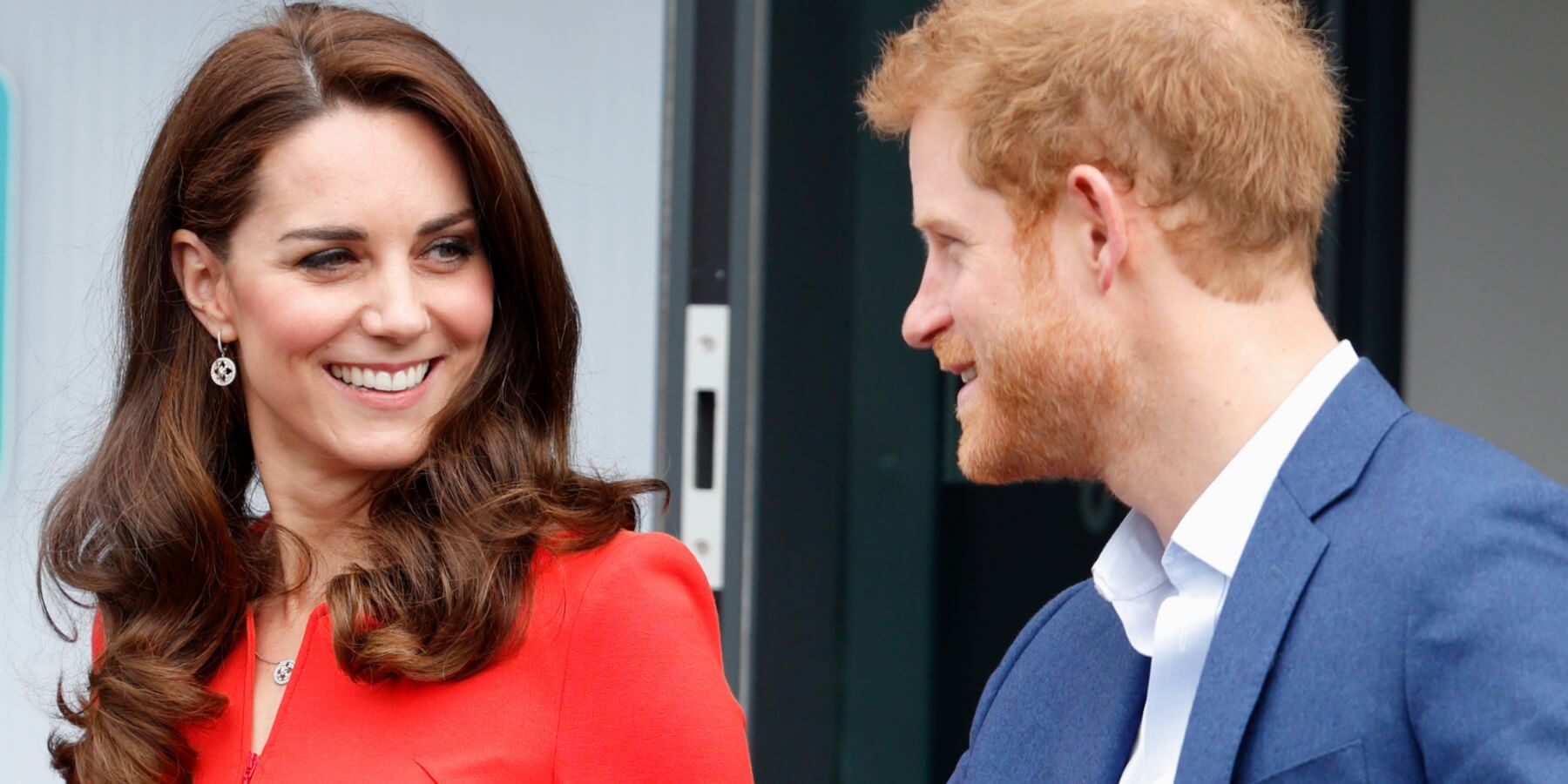 Kate Middleton and Prince Harry share a laugh at the official opening of The Global Academy in support of Heads Together on April 20, 2017 in Hayes, England.