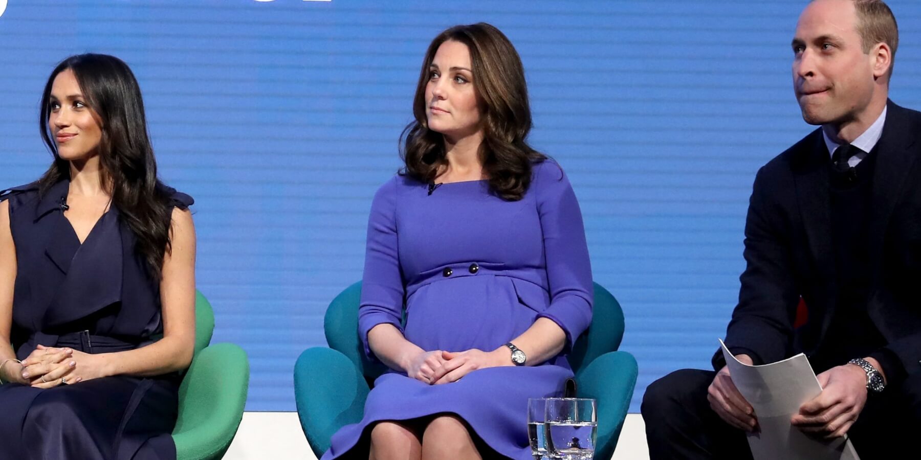 Meghan Markle, Kate Middleton, and Prince William at the first annual Royal Foundation Forum on February 28, 2018 in London.