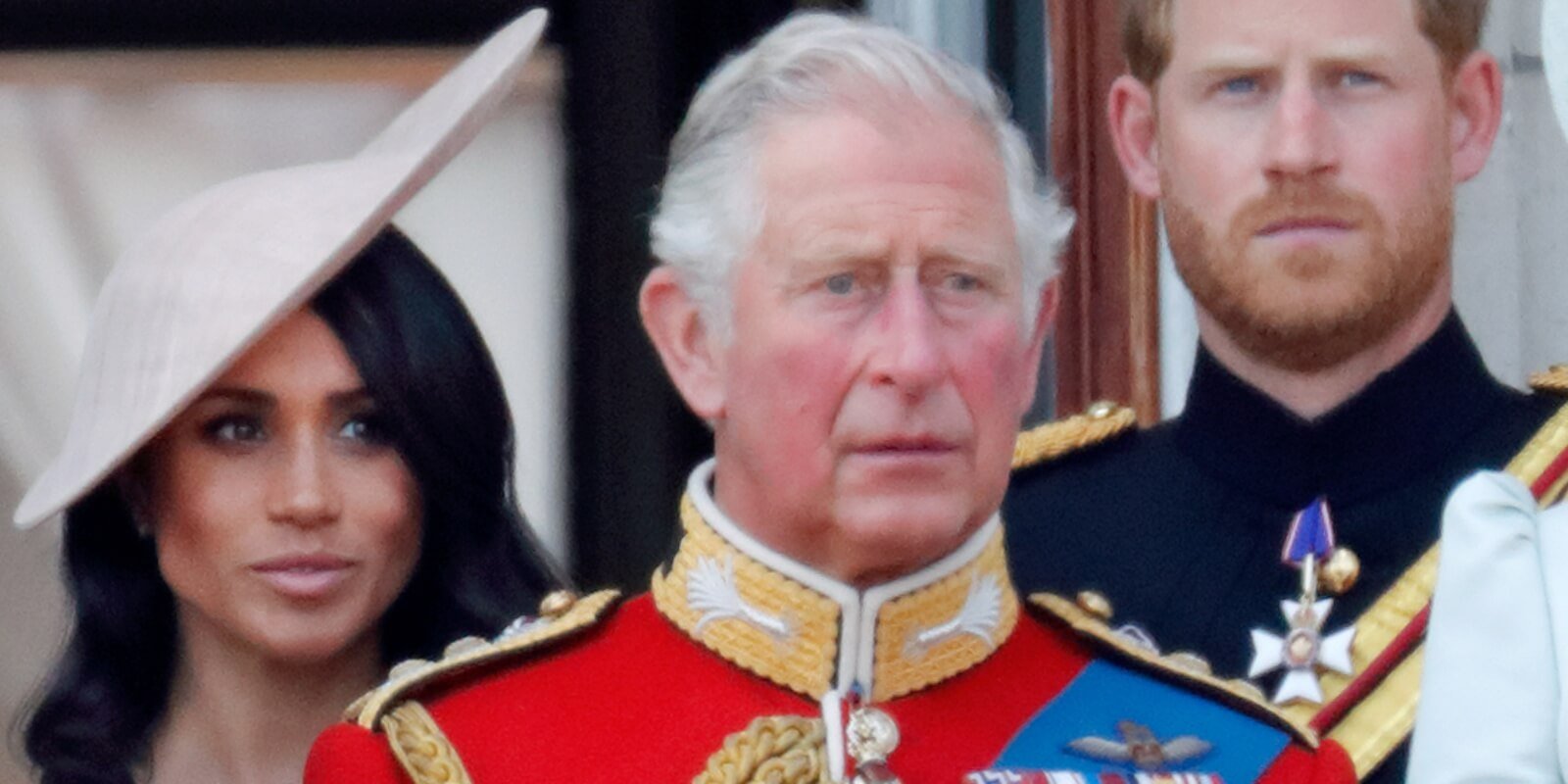 Meghan Markle, King Charles and Prince Harry photographed during Trooping The Colour 2018 on June 9, 2018 in London, England.