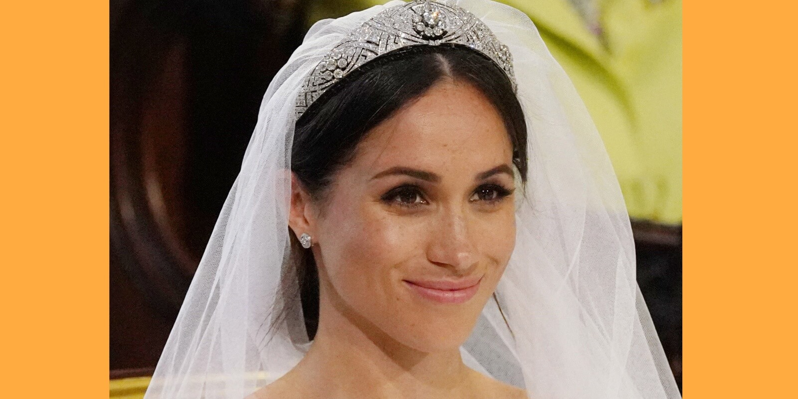 Meghan Markle on her wedding day to Prince Harry in 2018 when she assumed the title of Duchess of Sussex and Princess Henry.