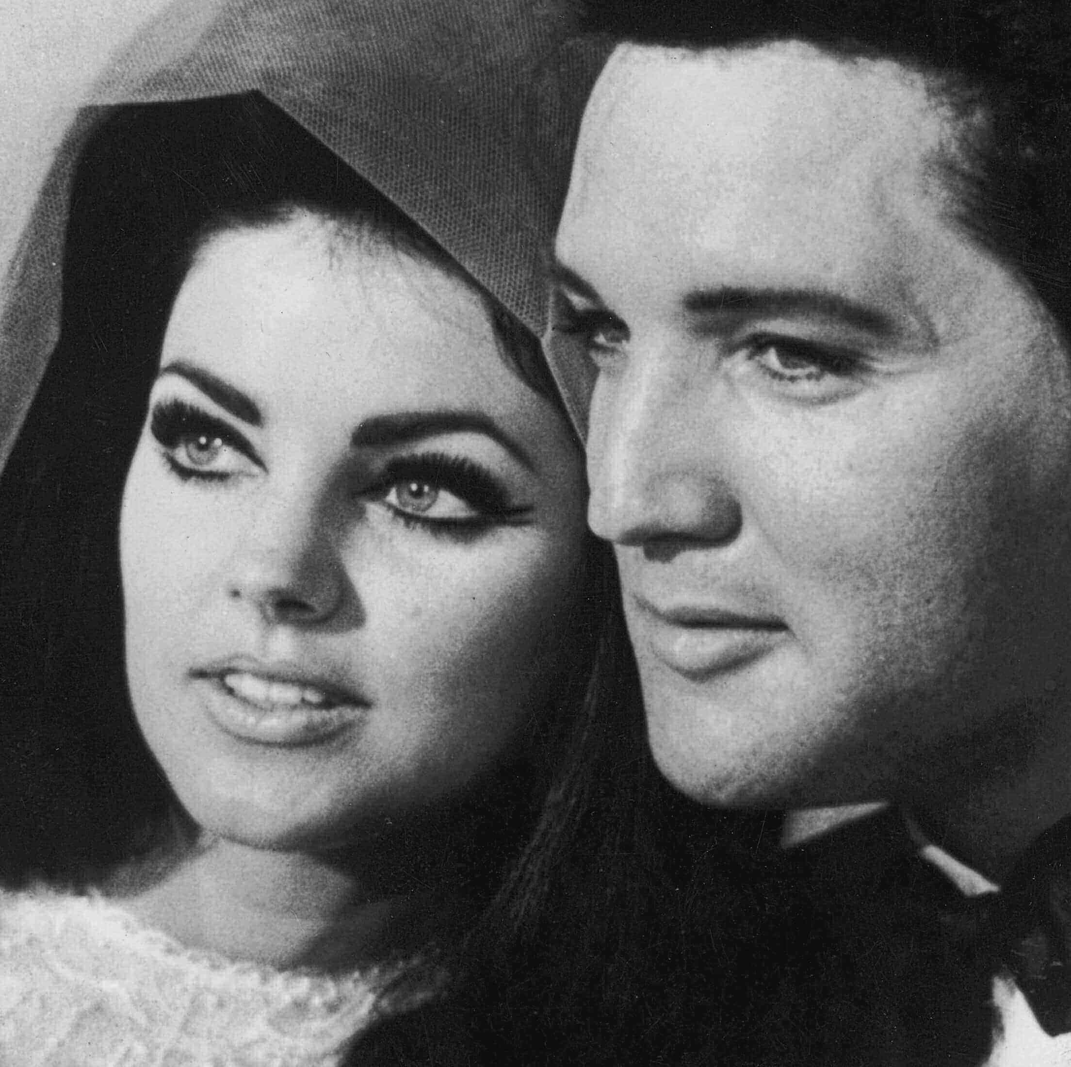 Priscilla and Elvis Presley in black-and-white