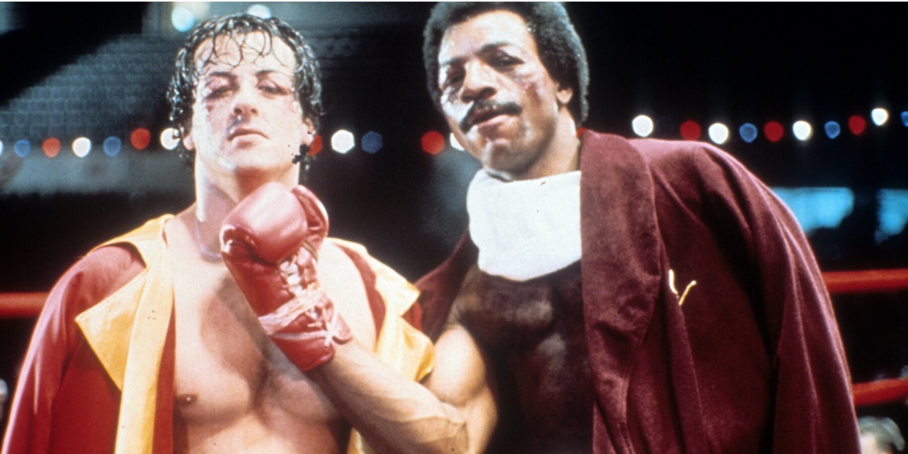 Sylvester Stallone and Carl Weathers play Rocky Balboa and Apollo Creed in 'Rocky.'
