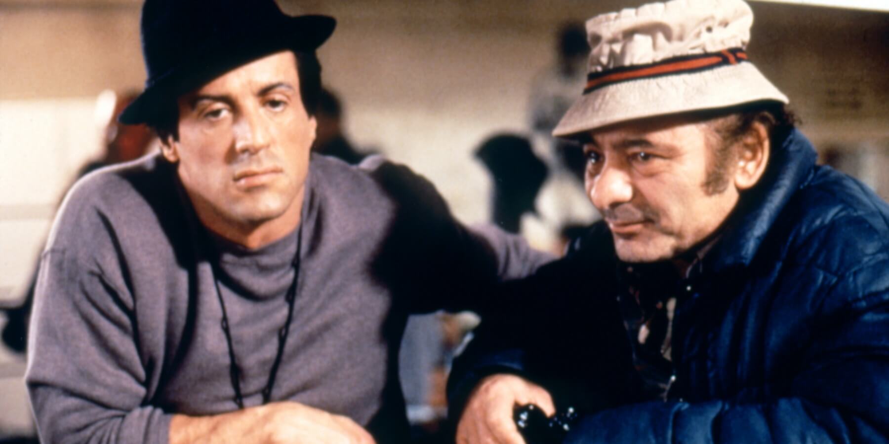 Sylvester Stallone and Burt Young on the set of Rocky V.