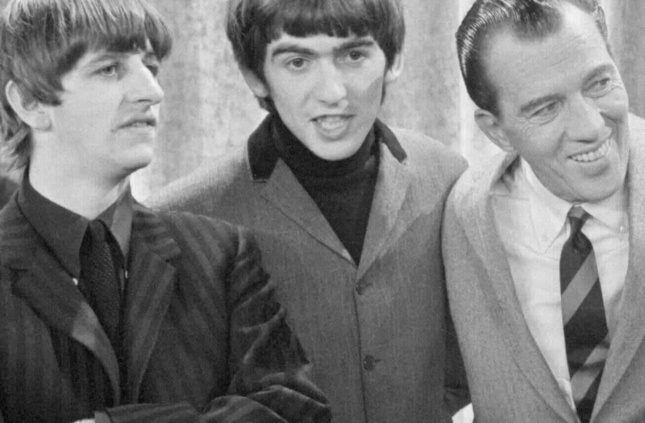 The Beatles' Ringo Starr and George Harrison with Ed Sullivan