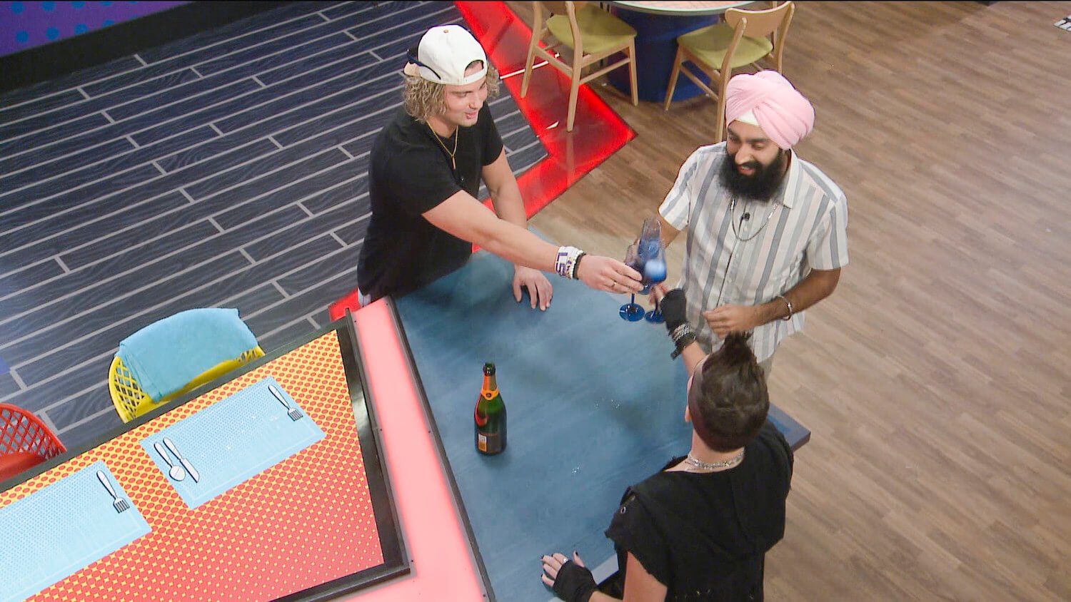 Matt Klotz, Jag Bains, and Bowie Jane toasting during the 'Big Brother' Season 25 finale week