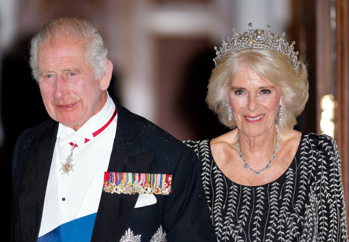 King Charles III and Queen Camilla attends a dinner at Mansion House in honour of her and King Charles III's Coronation and to recognise the work of the City of London's civic institutions and Livery Companies on October 18, 2023 in London, England