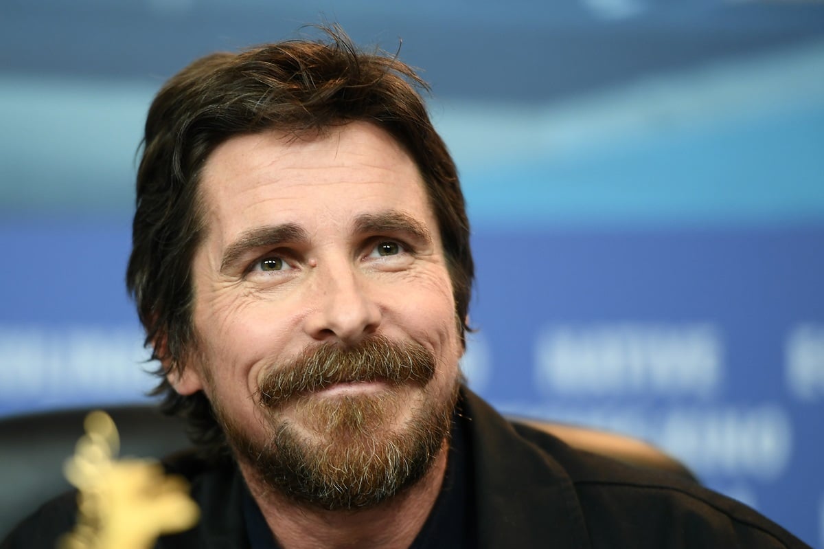 Christian Bale at the 'Vice' press conference smiling.