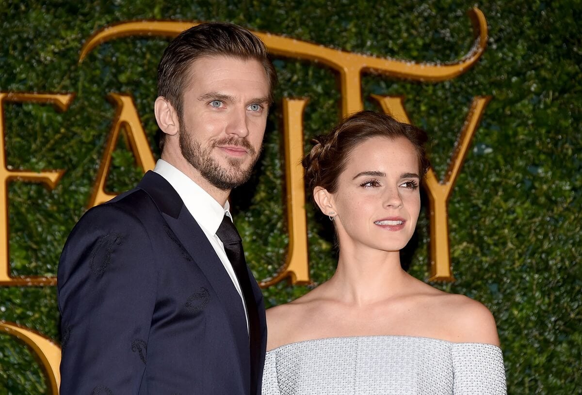 Dan Stevens and Emma Watson posing for a launch event for 'Beauty and the Beast'.