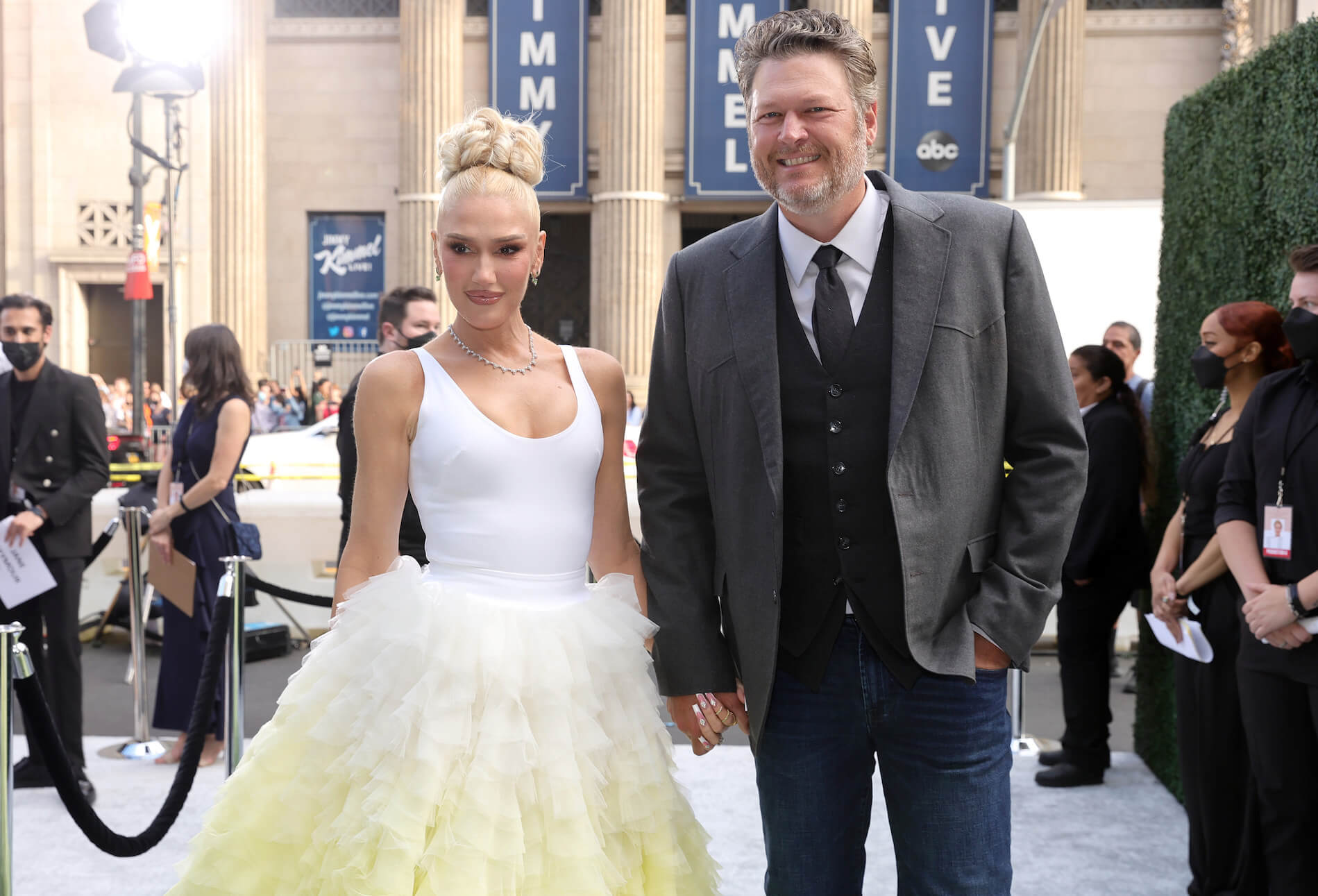 'The Voice' stars Gwen Stefani and Blake Shelton in formal clothing at an event