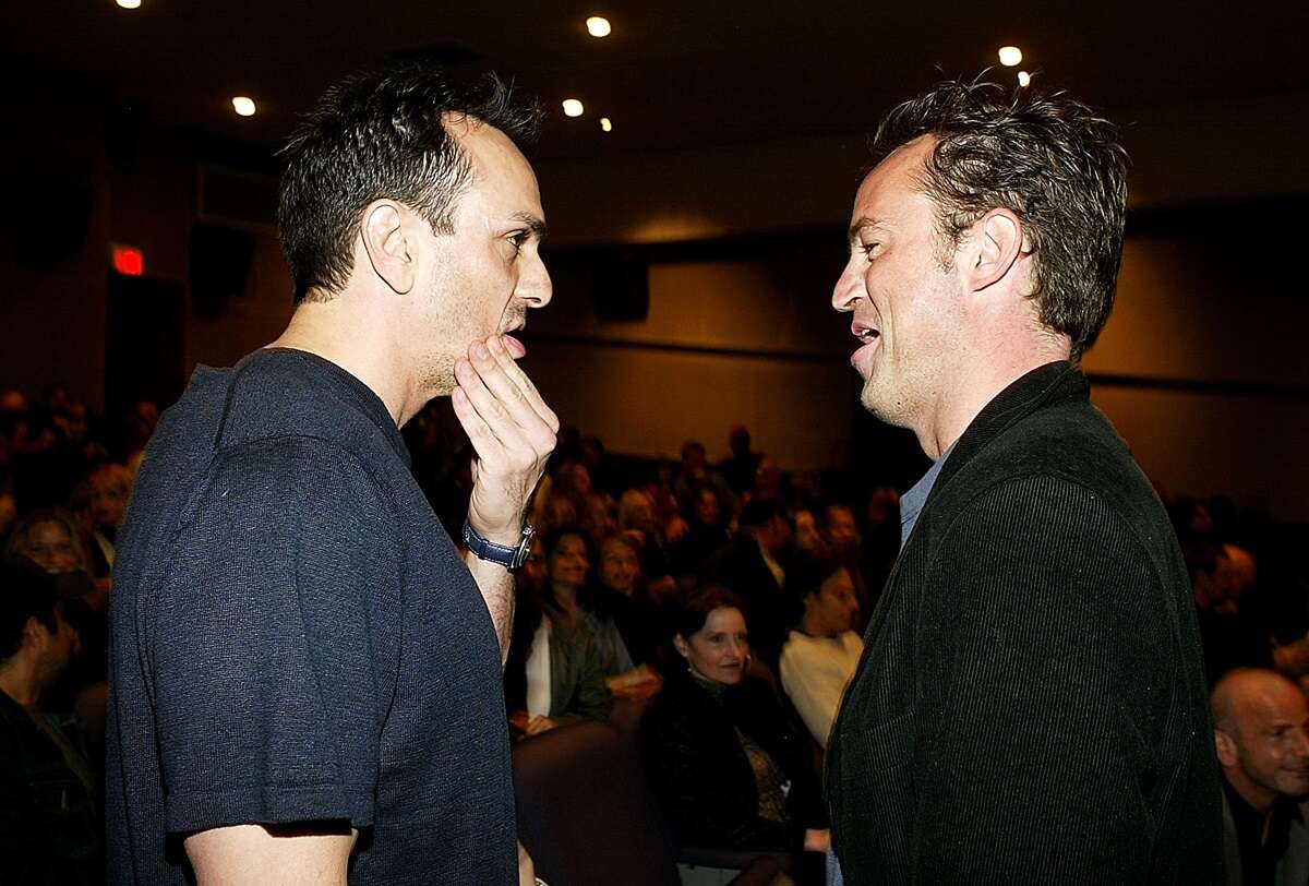 Hank Azaria and Matthew Perry chat before the screening of 'Nobody's Perfect' Azaria credited Perry with his sobriety in the wake of Perry's death.