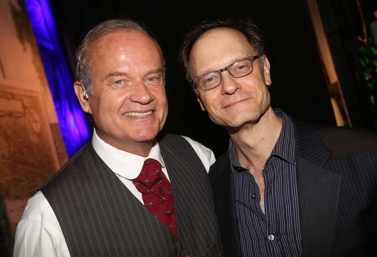Kelsey Grammer and David Hyde Pierce are seen backstage together during the musical 'Finding Neverland' in 2015