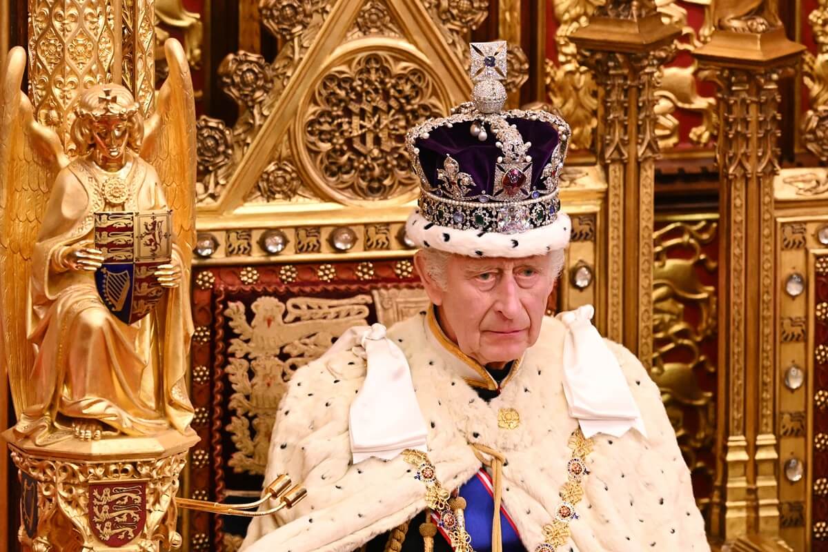 King Charles III, who would only abdicate the throne for one reason, wearing the Imperial State Crown during the State Opening of Parliament at the Houses of Parliament in London