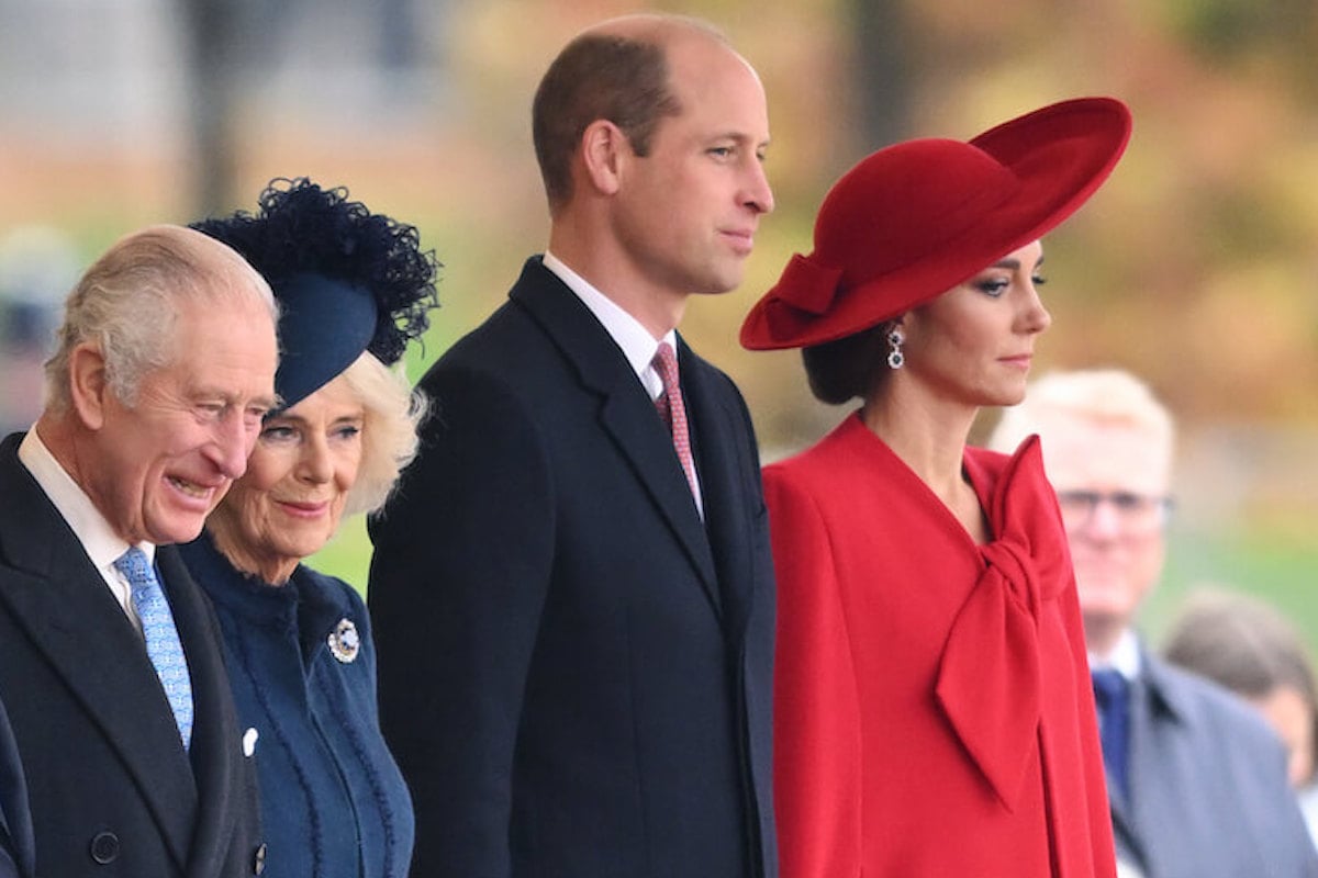 King Charles, Queen Camilla, Prince William, and Kate Middleton at the welcome ceremony for South Korea