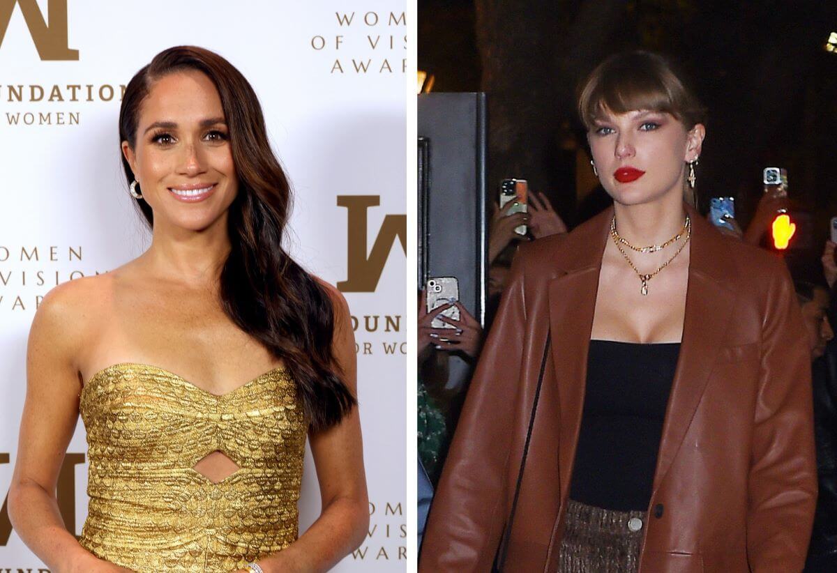 (L) Meghan Markle, who a commentator claims what was Taylor Swift has, attends the Ms. Foundation Women of Vision Awards, (R) Taylor Swift is seen out and about in New York City
