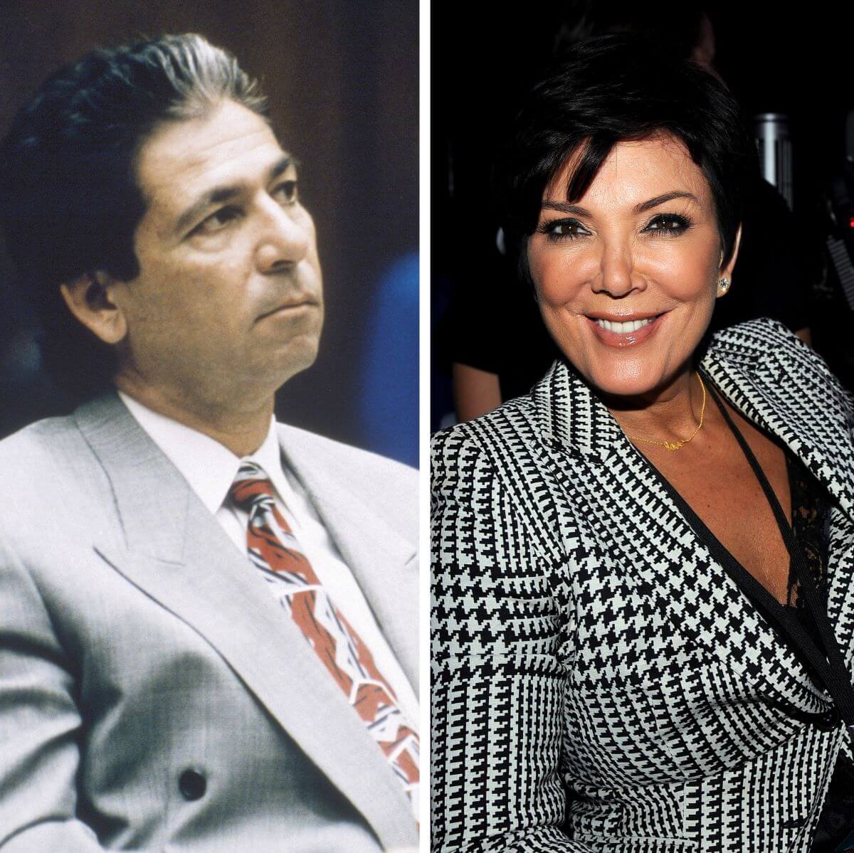 (L) Robert Karashian Sr. during the OJ Simpson murder trial in Los Angeles, (R) Kris Jenner sitting in the audience during 'The X Factor'