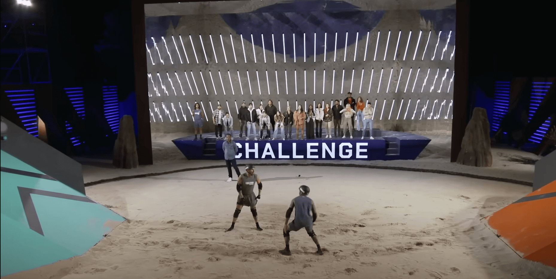 MTV's 'The Challenge' Season 39 competitors Ciarran Stott and Jordan Wiseley in an elimination. Spoilers noted Jordan won in episode 5.