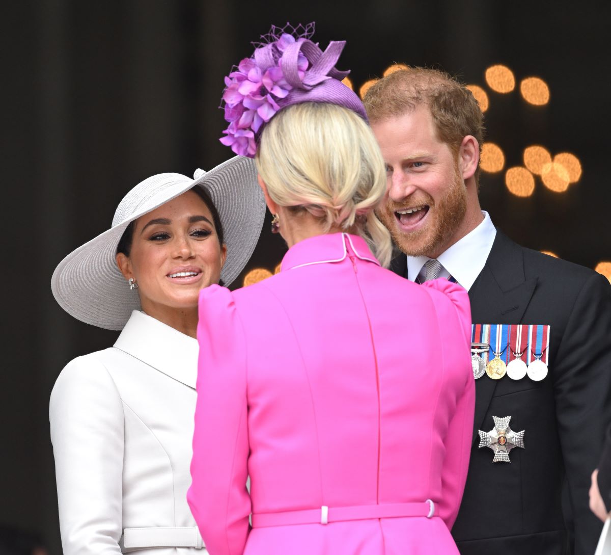 Meghan Markle, Zara Tindall, and Prince Harry leaving the National Service of Thanksgiving for Queen Elizabeth II at St Paul's Cathedral