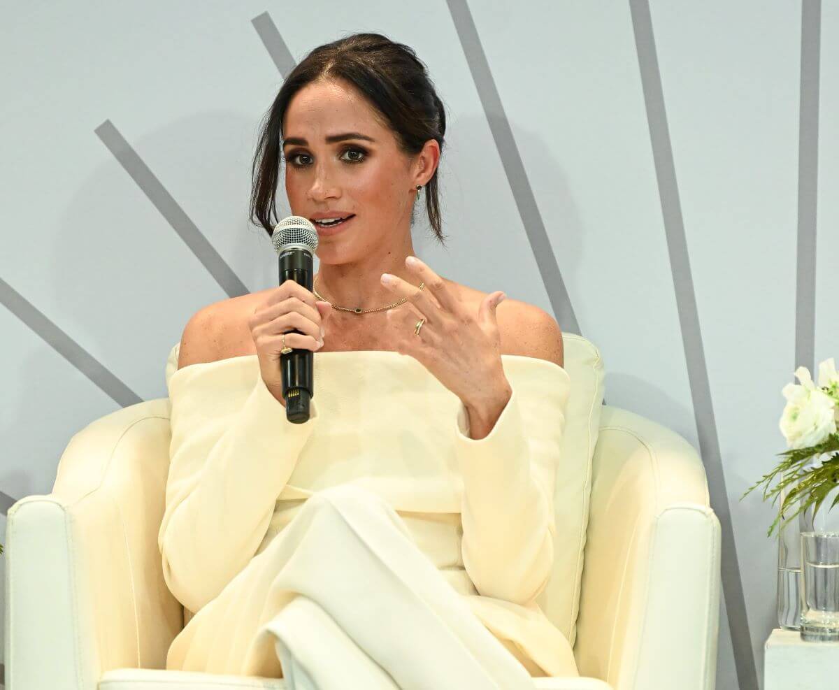 Meghan Markle speaks onstage at The Archewell Foundation Parents’ Summit in New York City