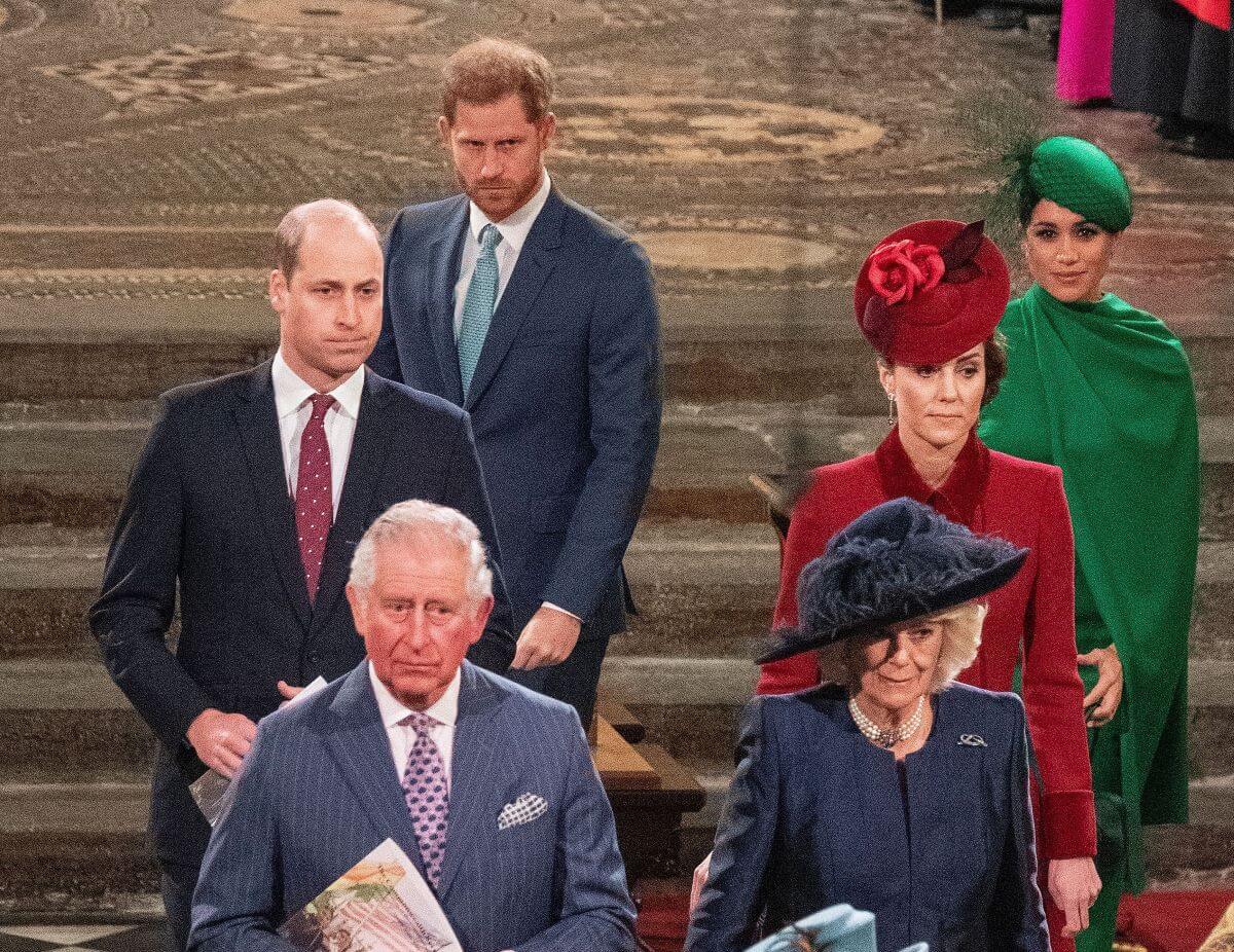 Prince Harry and Meghan Markle depart Westminster Abbey after 2020 Commonwealth Service with King Charles and other members of the royal family