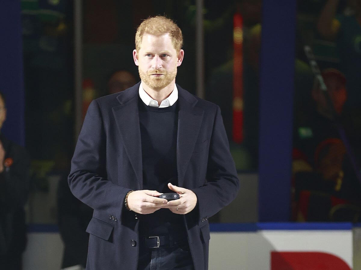 Prince Harry, who an ex-royal employee says won't ever have a job with the royals again, before the Vancouver Canucks game against the San Jose Sharks