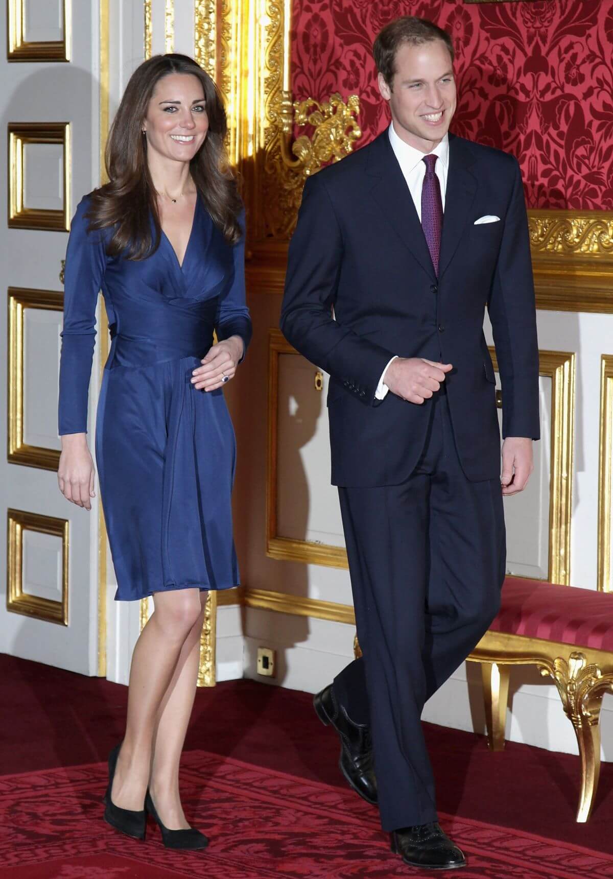 Prince William and Kate Middleton arrive to pose for photographs in St. James Palace after announcing engagement