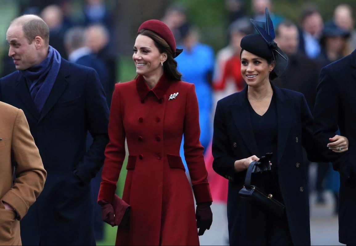 Prince William and Kate Middleton, who are reportedly 'concerned about Meghan Markle's not wearing her engagement ring,' arriving with the duchess to attend Christmas Day Church service on the Sandringham estate