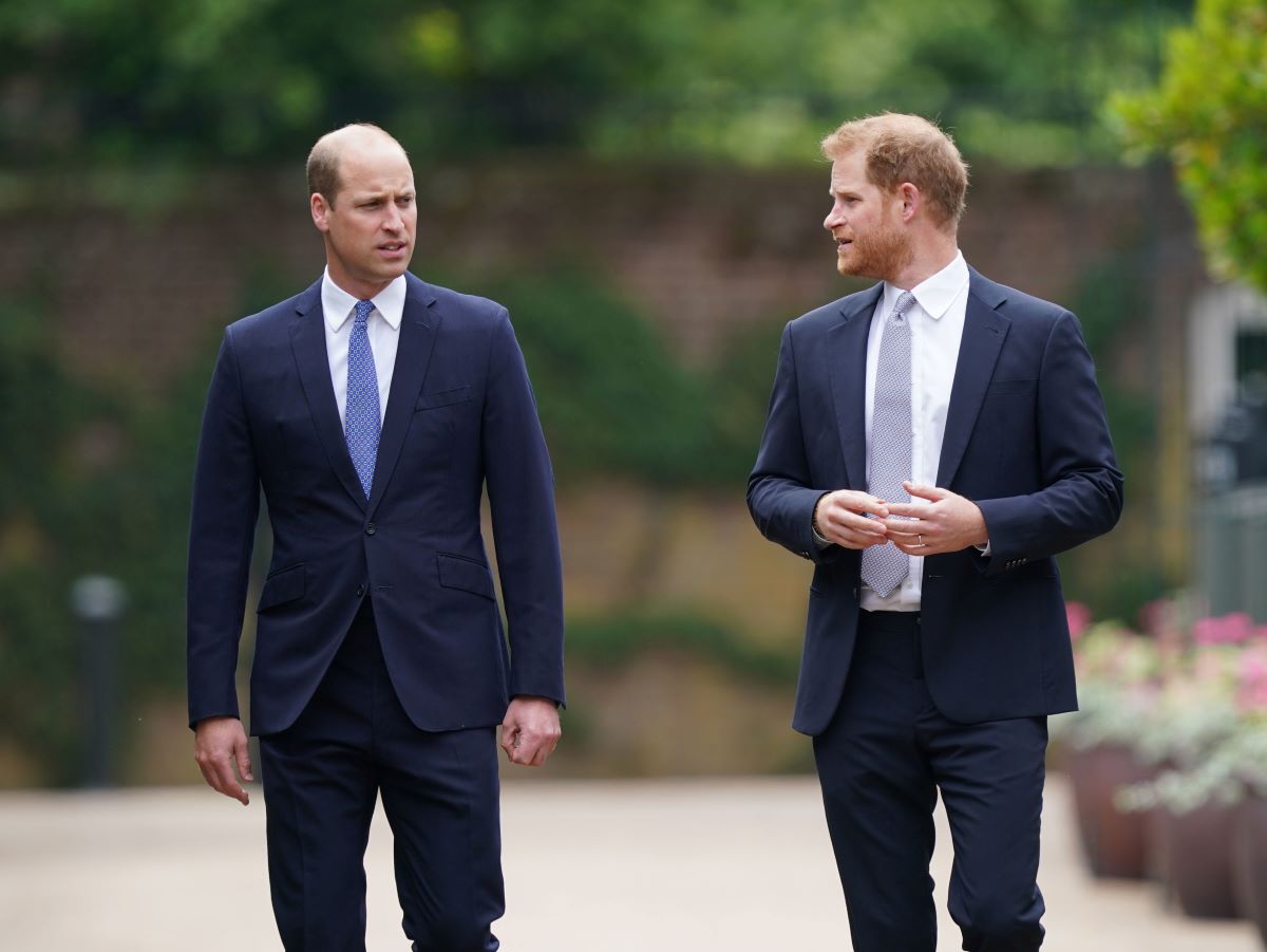 Prince William and Prince Harry arrive for the unveiling of a statue they commissioned of their mother Princess Diana