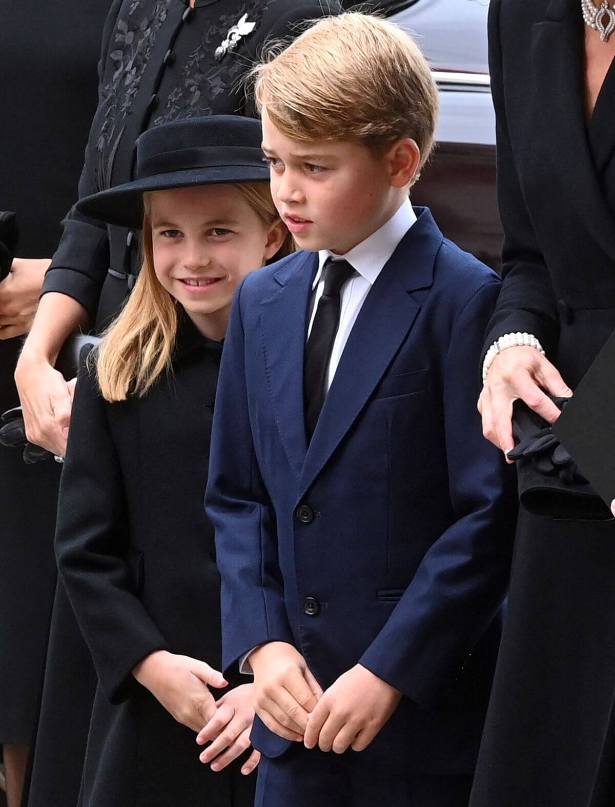 Princess Charlotte and Prince George arrive at Westminster Abbey for Queen Elizabeth II's funeral