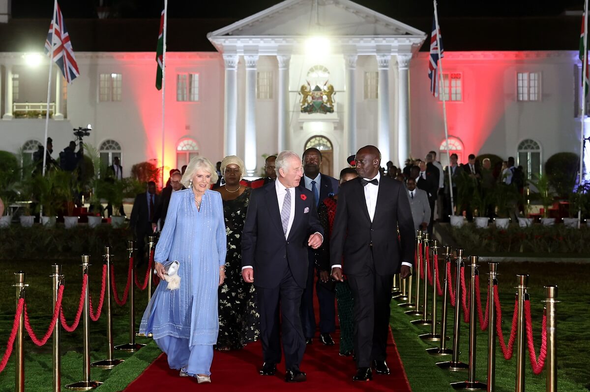 Queen Camilla (formerly Camilla Parker Bowles), King Charles III and William Ruto, President of the Republic of Kenya before a State Banquet