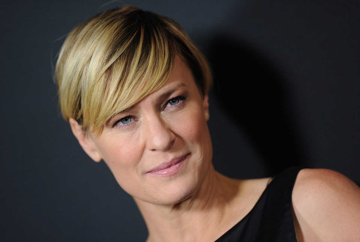 Robin Wright at the season 2 screening of Netflix's 'House of Cards' in a black dress.