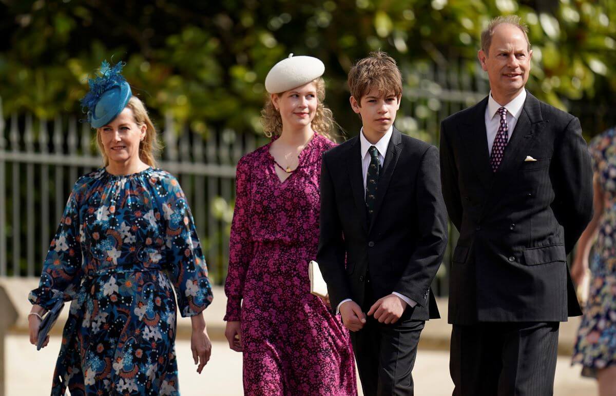 Sophie and Prince Edward with their children Lady Louise and James, Earl of Wessex attend the Easter Matins Service at St. George's Chapel at Windsor Castle