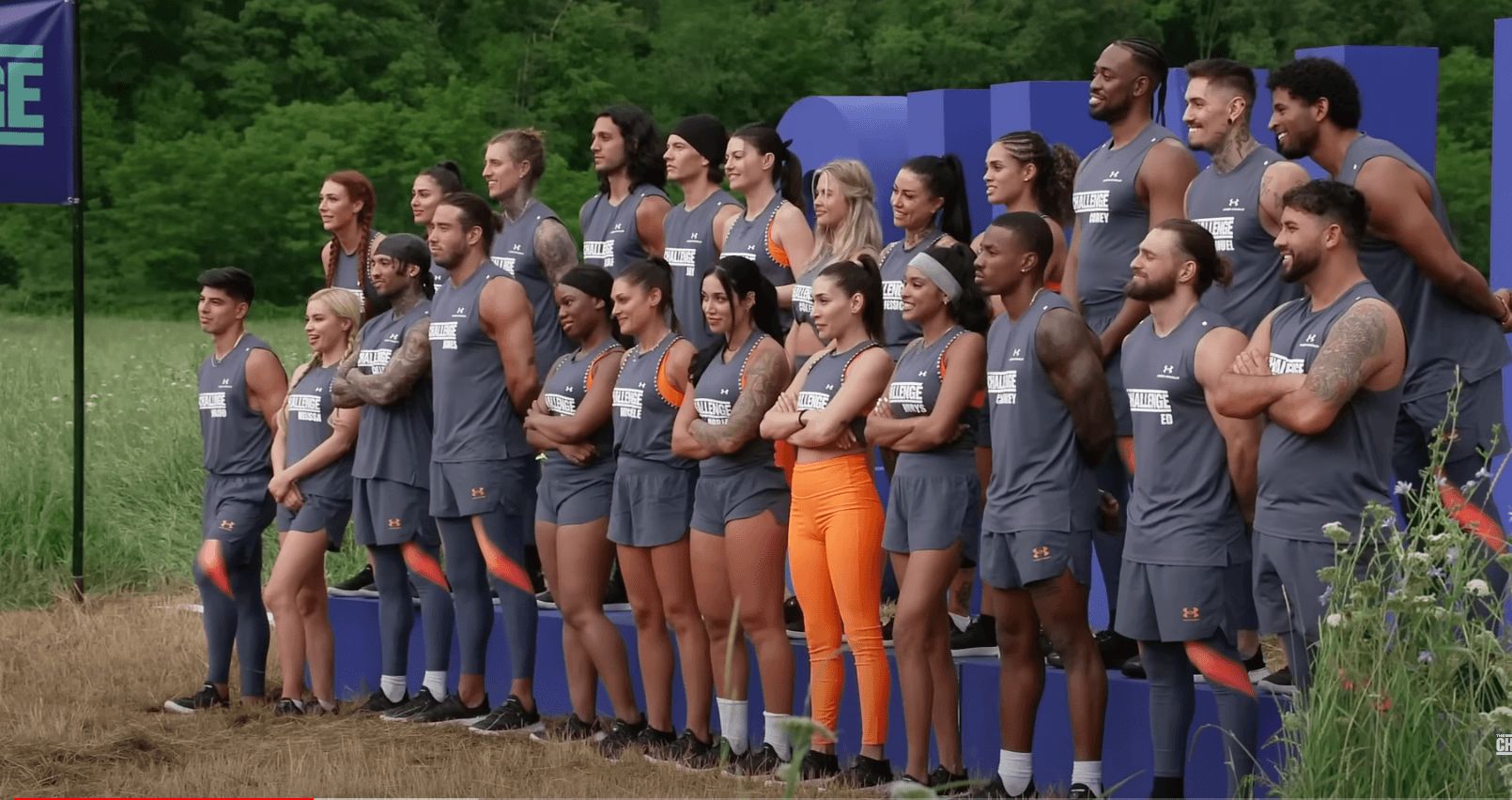 The cast of 'The Challenge' Season 39 standing together before. a daily challenge