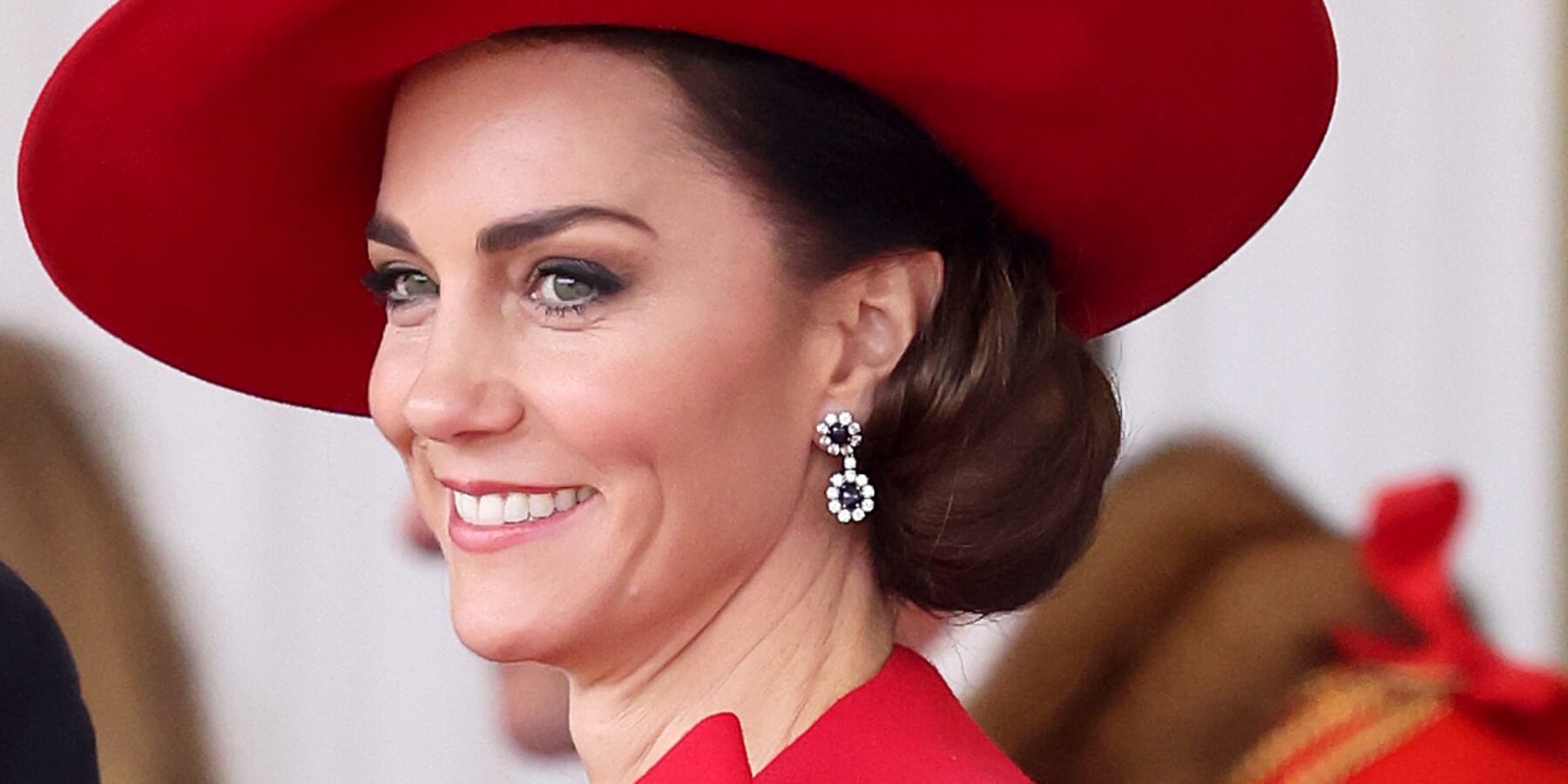 Kate Middleton attends a ceremonial welcome for The President and the First Lady of the Republic of Korea at Horse Guards Parade on November 21, 2023 in London, England.