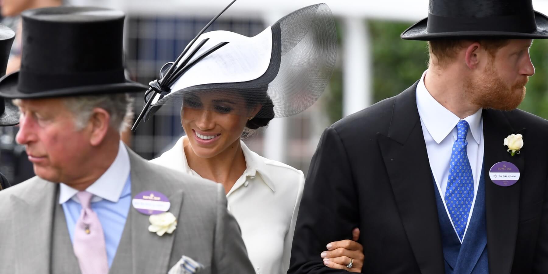 King Charles, Meghan Markle and Prince Harry at the first day of Royal Ascot on June 19, 2018 in Ascot, England.