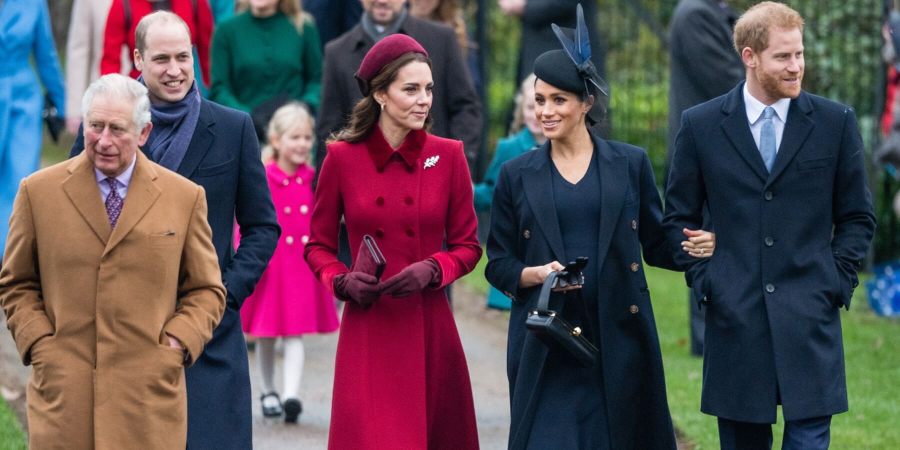 King Charles, Prince William, Kate Middleton, Meghan Markle, and Prince Harry.