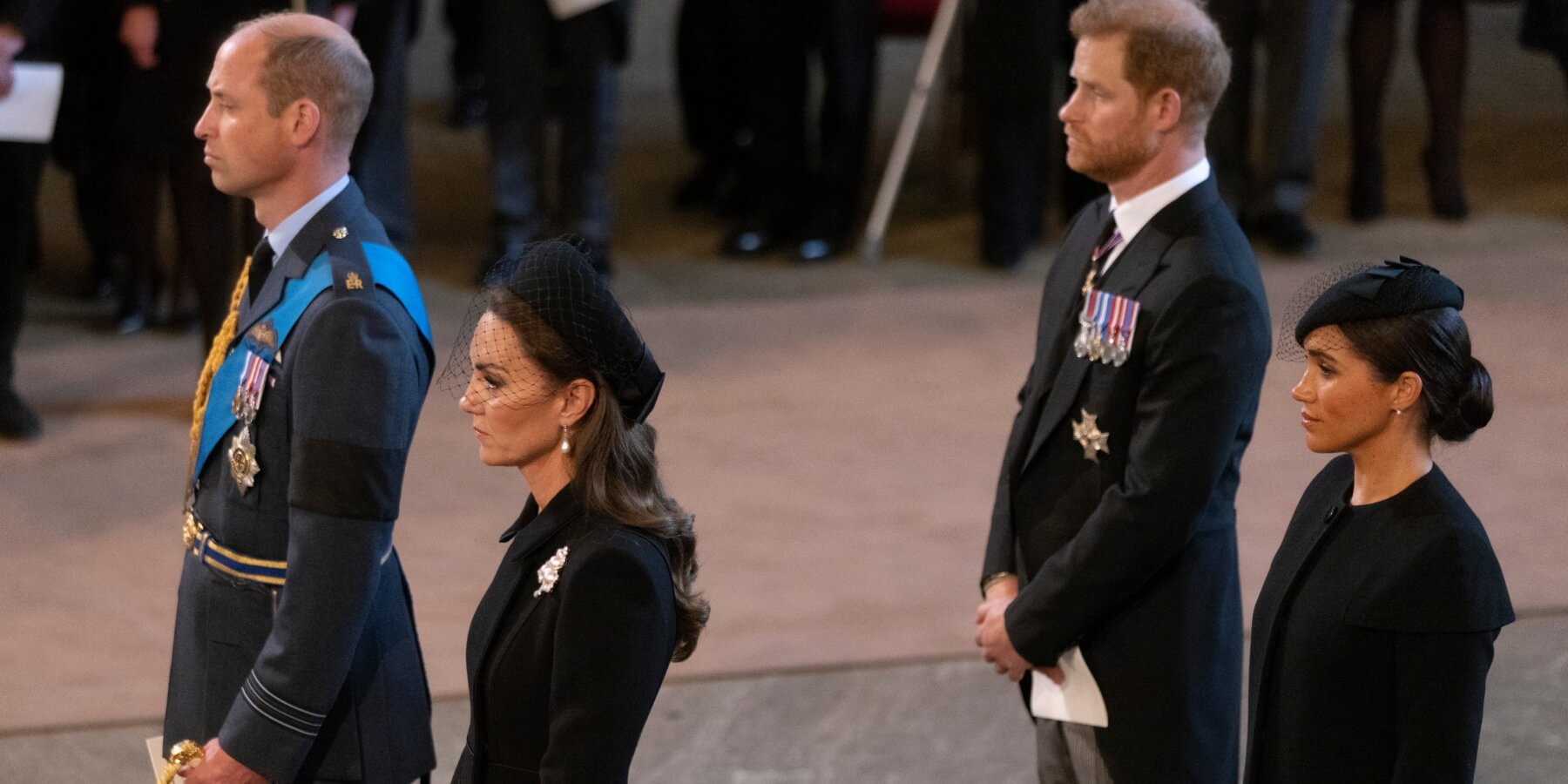 Prince William, Kate Middleton, Prince Harry and Meghan Markle attend Queen Elizabeth's funeral in September 2022.